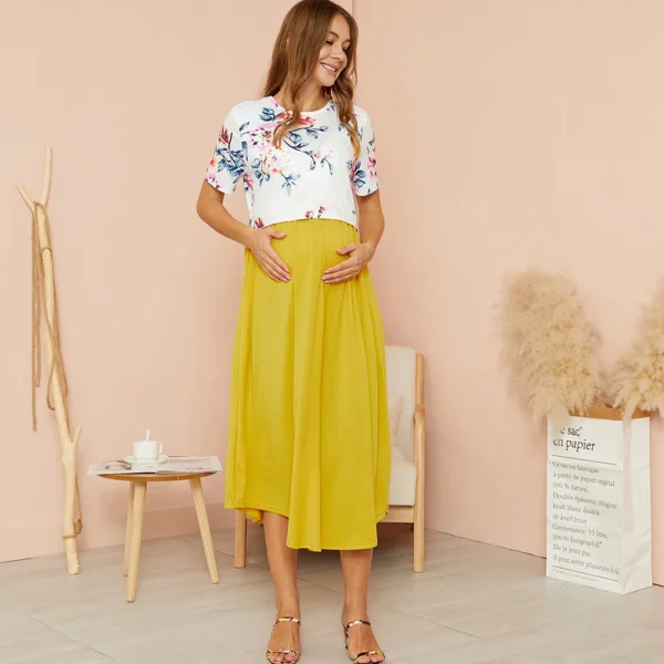 Robe d'allaitement mi-mollet jaune – Image 2